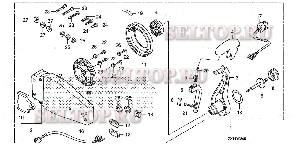 Дистанционное управление (заподлицо) (левая) для Honda BF115D XA