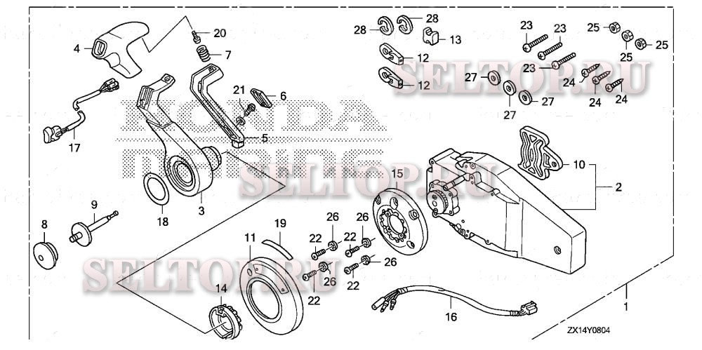 Дистанционное управление (заподлицо) (правая) для Honda BF115D XA