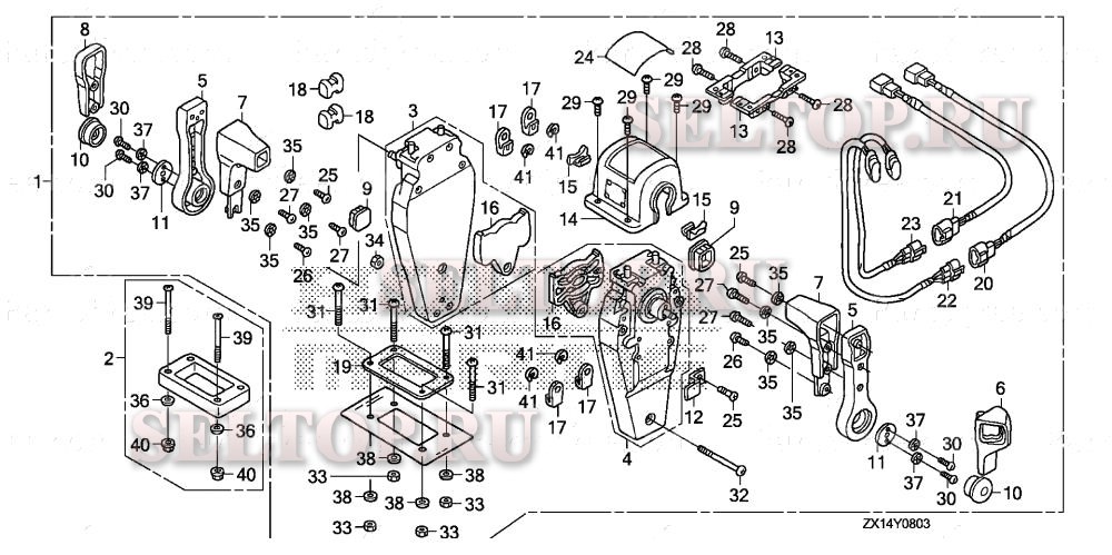 Дистанционное управление (верхняя опора двутипная) (левая) для Honda BF115D XA