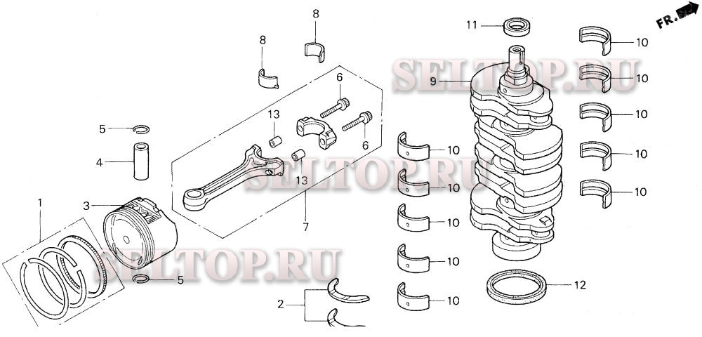 Коленвал, поршень для Honda BF130A1 LCA
