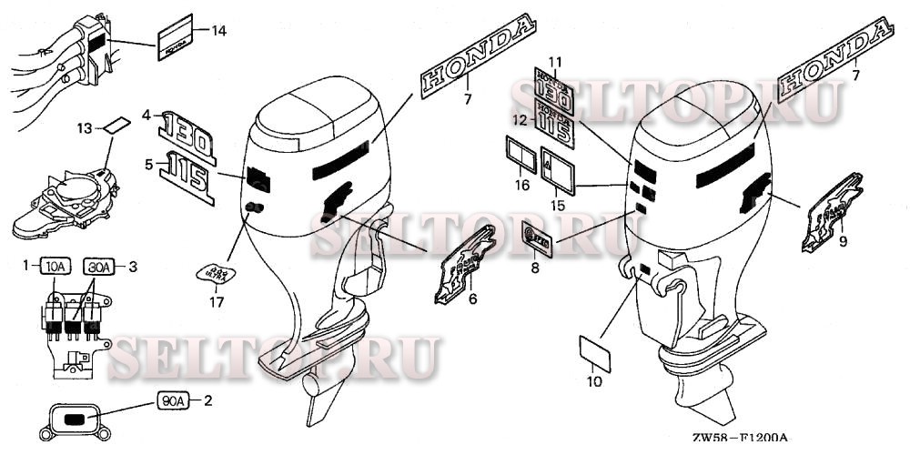 Этикетки для Honda BF130A4 LA