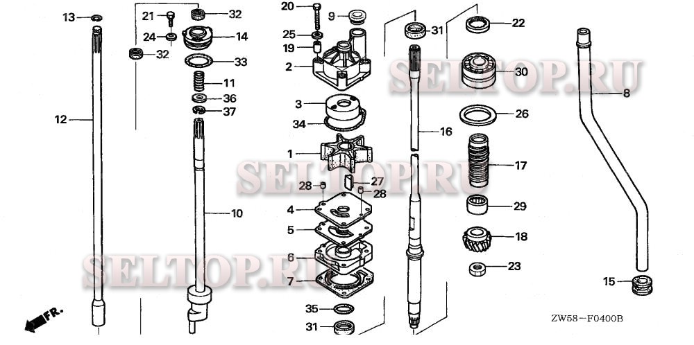 Водяной насос, вертикальный вал для Honda BF130A4 LA