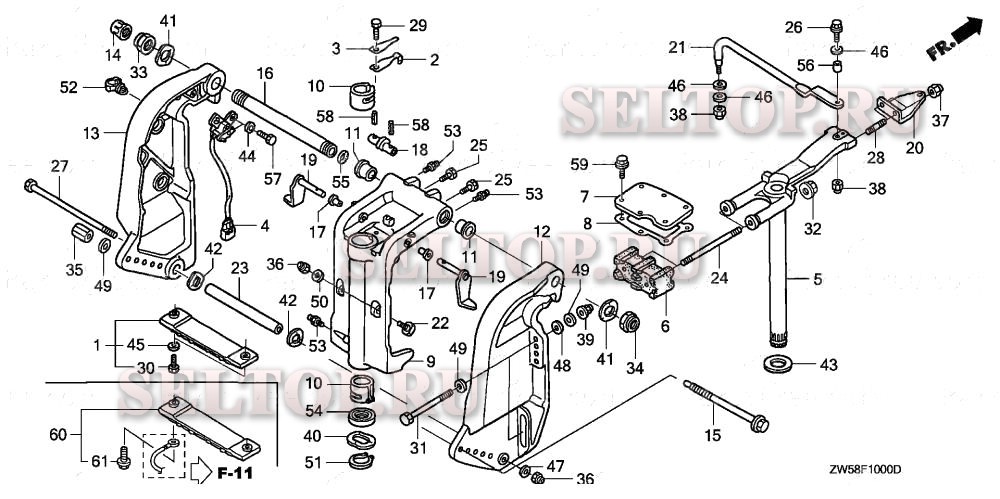 Кормовой кронштейн, корпус вертлюга для Honda BF130A4 XA