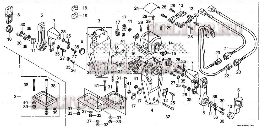 Дистанционное управление (верхняя опора двутипная) (левая) для Honda BF135A4 XCA
