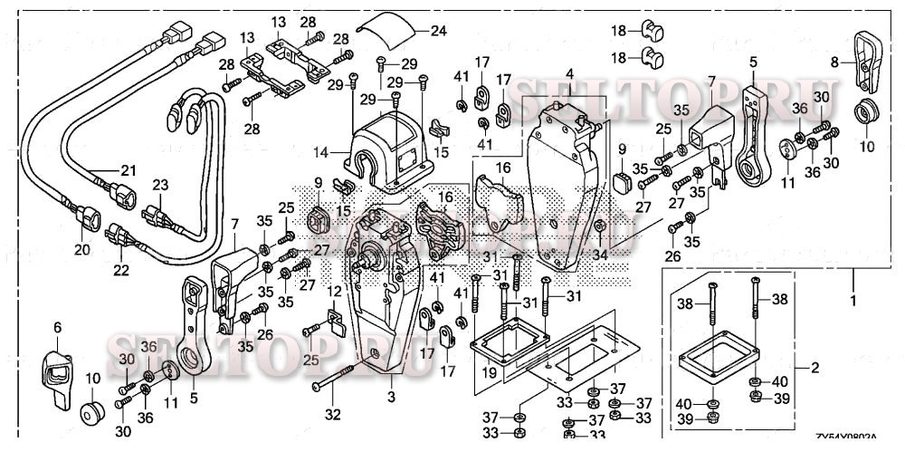 Дистанционное управление (верхняя опора двутипная) (правая) для Honda BF135A6 LA