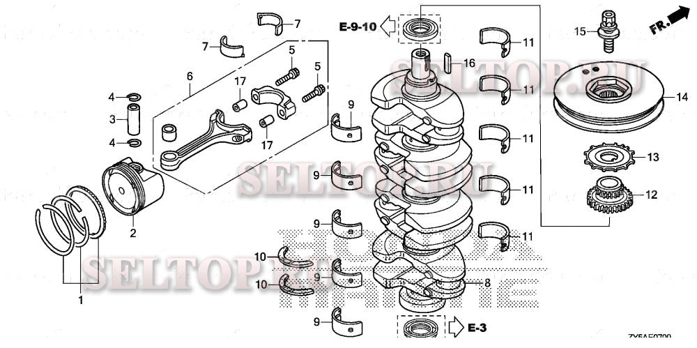 Коленвал, поршень для Honda BF135AK2 LA