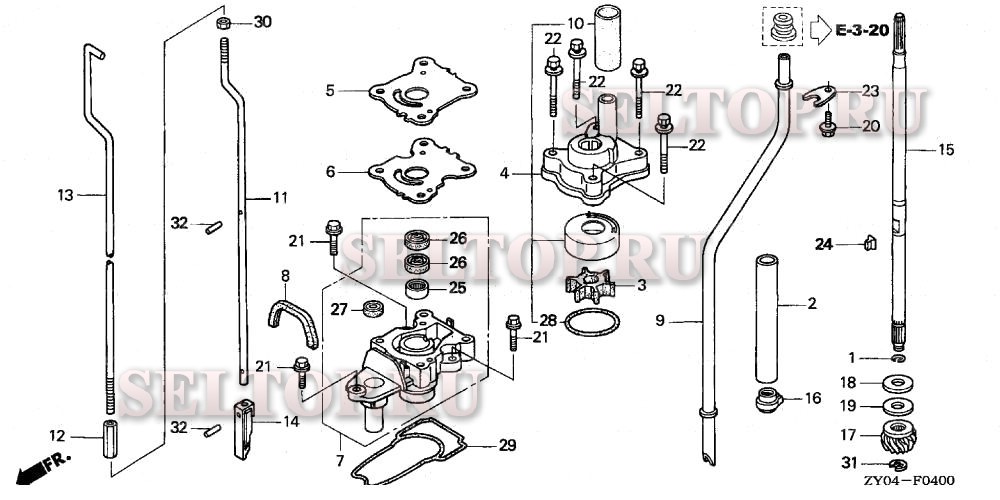 Водяной насос, вертикальный вал (1) для Honda BF15D3 LHA