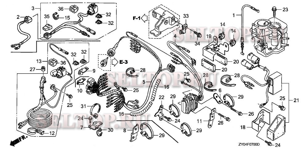 Жгут проводов, регулятор, провода стартера (1) для Honda BF15D3 LHGA