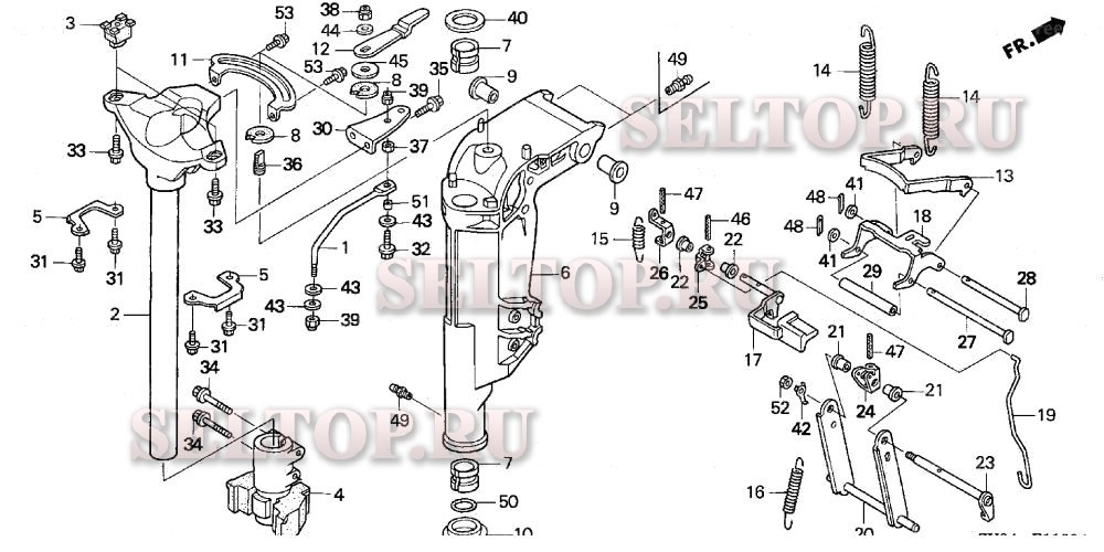 Корпус вертлюга (1) для Honda BF15D4 LHA
