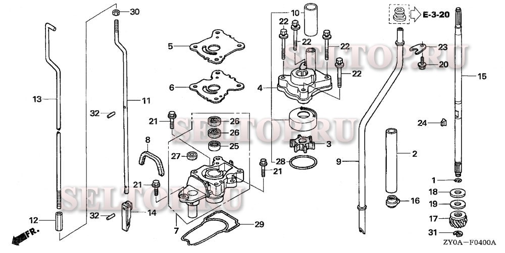 Водяной насос, вертикальный вал (1) для Honda BF15D5 SHSA