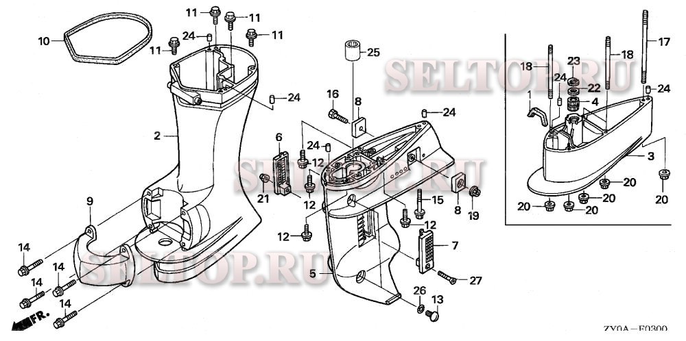 Корпус редуктора, выступающая часть для Honda BF15D6 LHSA