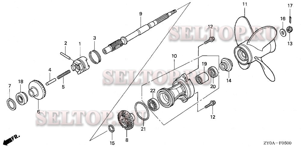 Карданный вал, гребной винт для Honda BF15D6 LHSA