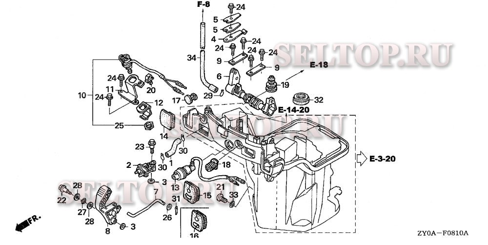 Корпус с датчиком уровня масла, ось вилки переключения (технические характеристики) для Honda BF15D6 XHA