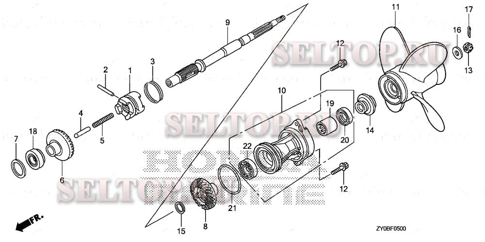 Карданный вал, гребной винт для Honda BF15DK0 LHTA