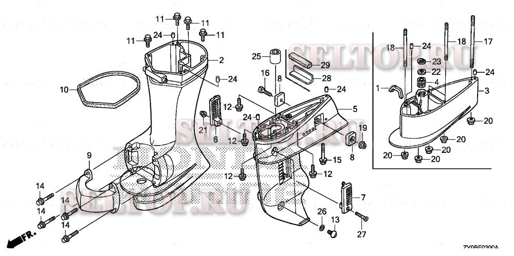Корпус редуктора, выступающая часть для Honda BF15DK0 SHTA