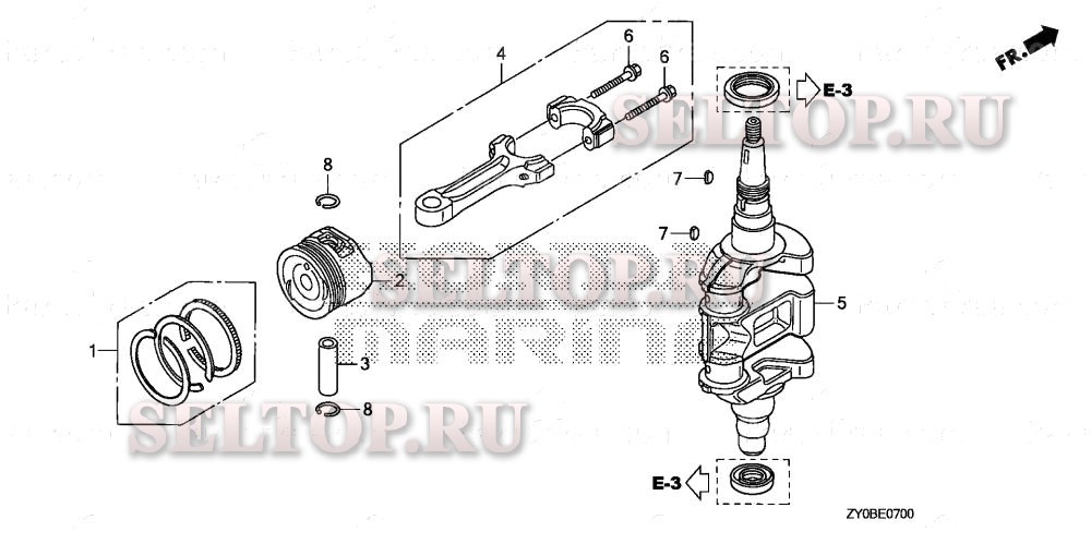 Коленвал, поршень для Honda BF15DK2 LHSA