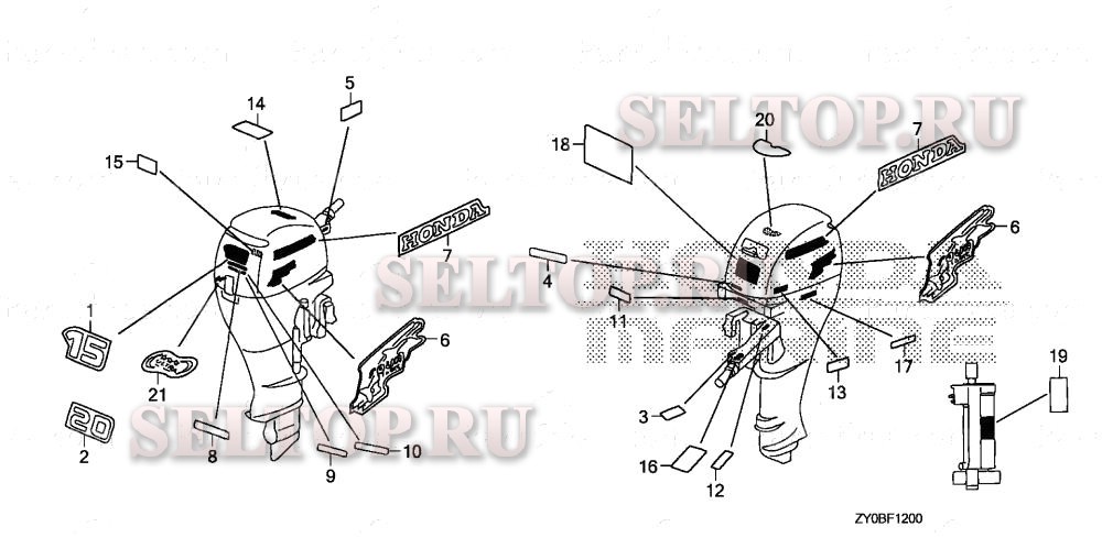 Этикетки для Honda BF15DK2 LHSA