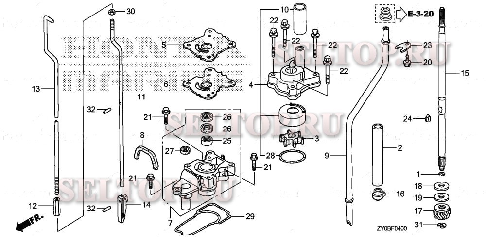 Водяной насос, вертикальный вал (s,l) для Honda BF15DK2 LRTA