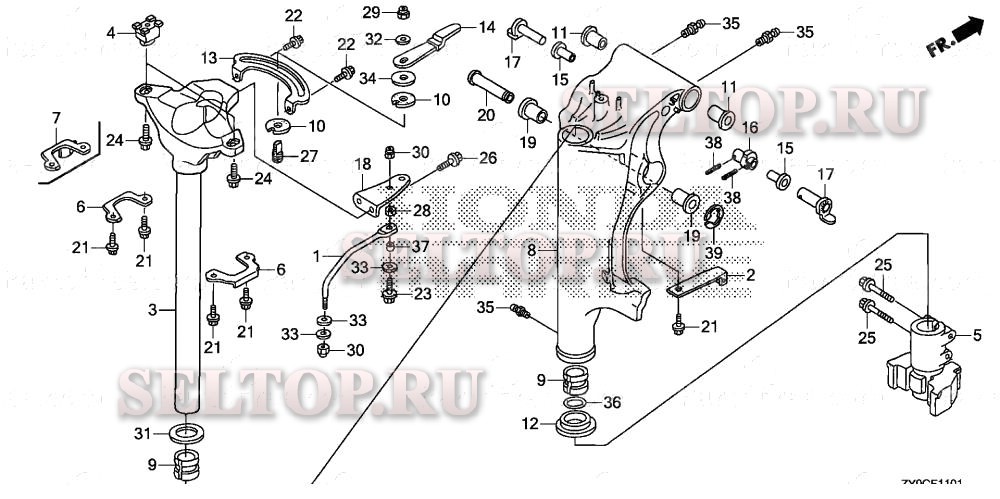 Корпус вертлюга (2) для Honda BF15DK3 LHTA