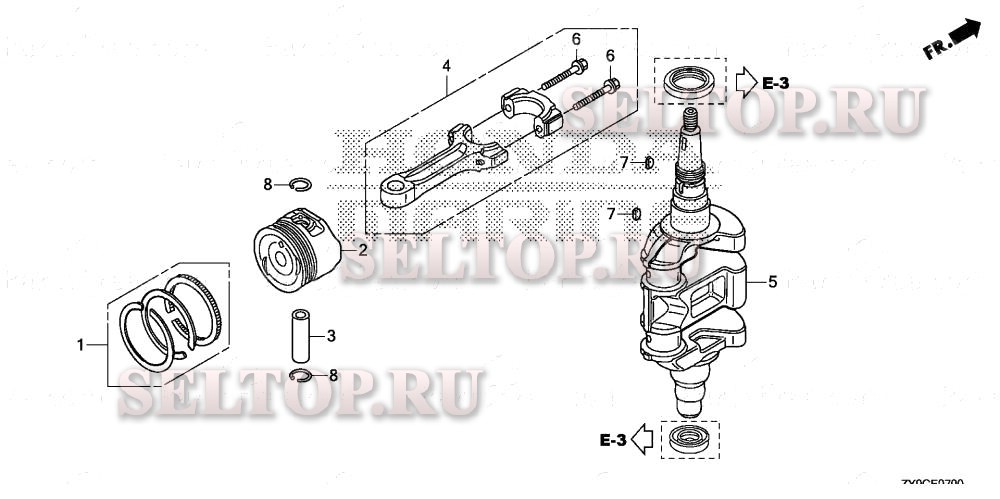 Коленвал, поршень для Honda BF15DK3 SHA