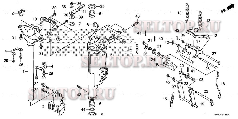 Корпус вертлюга (1) для Honda BF15DK3 SHA