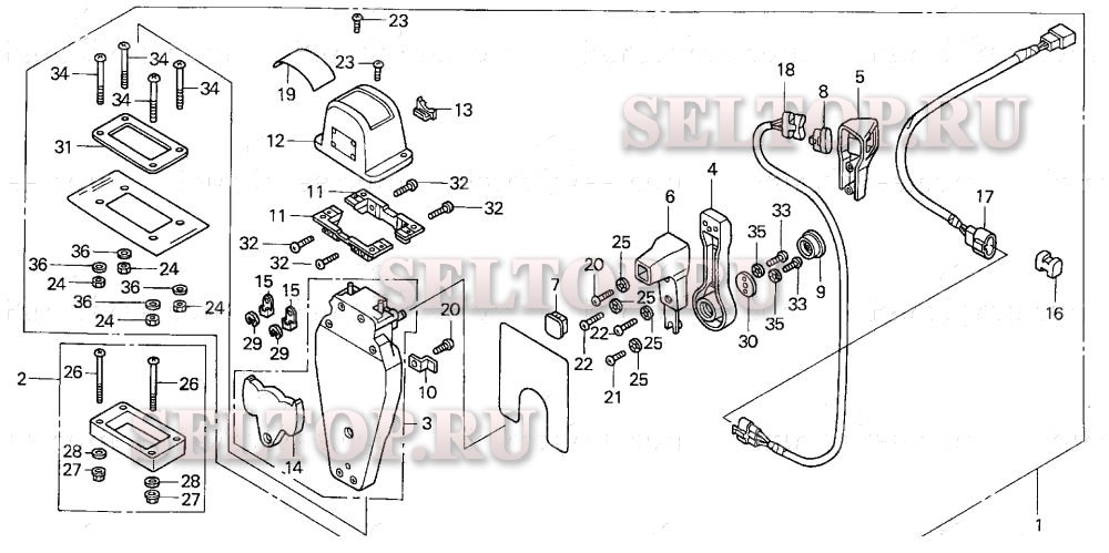 Дистанционное управление (верхняя опора однотипная) (левая) для Honda BF200A3 XXA
