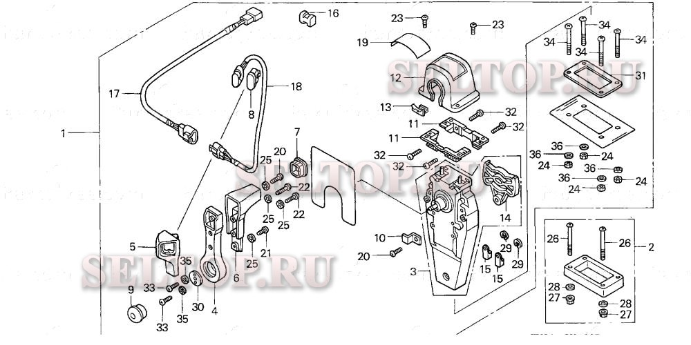 Дистанционное управление (верхняя опора однотипная) (правая) для Honda BF200A3 XXA