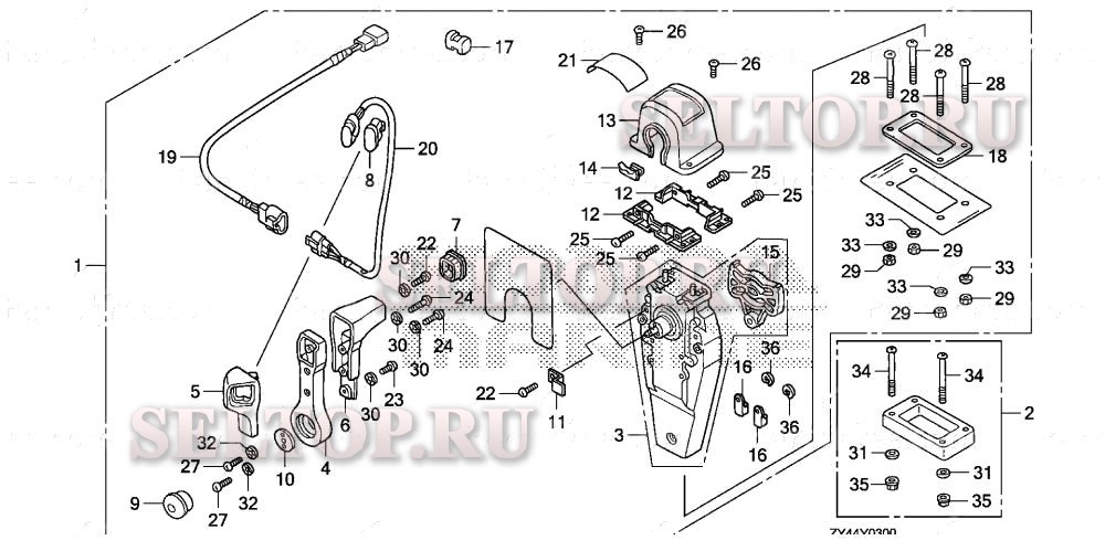 Дистанционное управление (верхняя опора однотипная) (правая) для Honda BF200AK1 XA