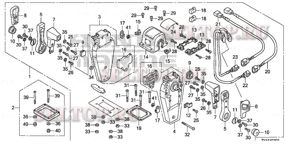 Дистанционное управление (верхняя опора двутипная) (левая) для Honda BF200AK3 XA