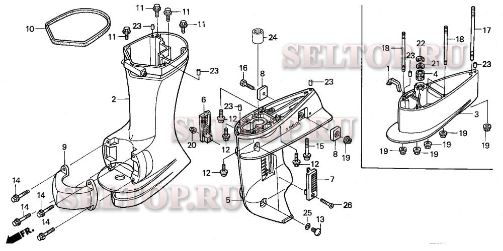 Корпус редуктора, выступающая часть для Honda BF20D3 LHTA