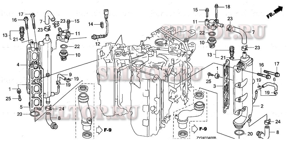 Выпускной коллектор, термостат для Honda BF225A2 XXCA
