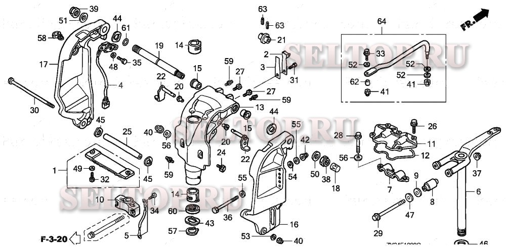 Кормовой кронштейн, корпус вертлюга для Honda BF225A2 XXCA