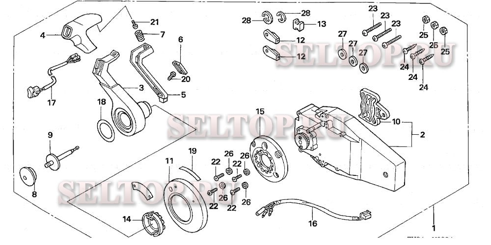 Дистанционное управление (заподлицо) (правая) для Honda BF225A6 XXA