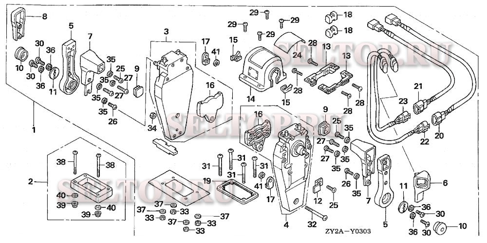 Дистанционное управление (верхняя опора двутипная) (левая) для Honda BF225A6 XXA