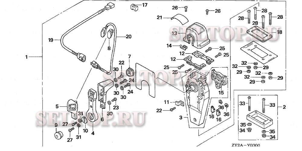 Дистанционное управление (верхняя опора однотипная) (правая) для Honda BF225A6 XXA