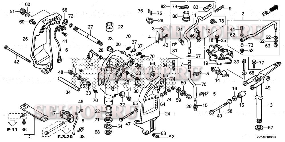 Кормовой кронштейн, корпус вертлюга для Honda BF225AK1 XA