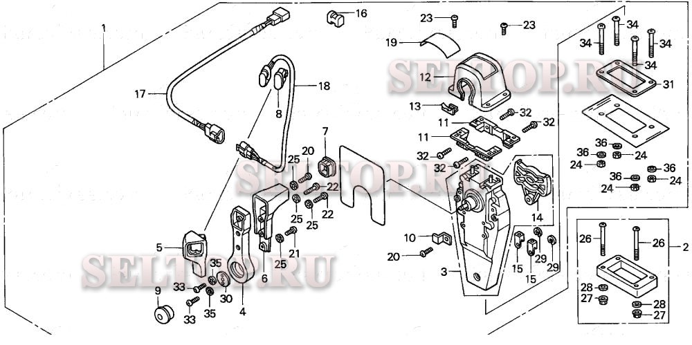 Дистанционное управление (верхняя опора однотипная) (правая) для Honda BF25A3 LRSA