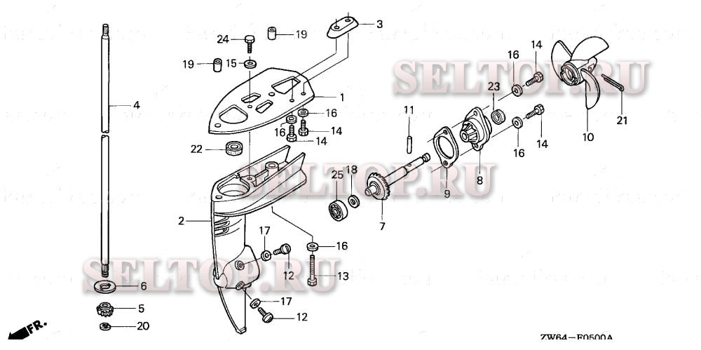 Вертикальный вал, гребной винт для Honda BF2D1 SA