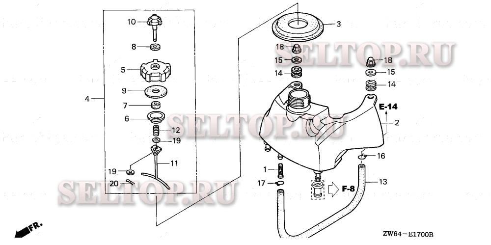 Топливный бак (1) для Honda BF2D4 SHA