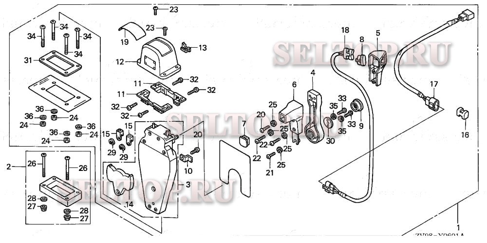 Дистанционное управление (верхняя опора однотипная) (левая) для Honda BF30A1 SRSA