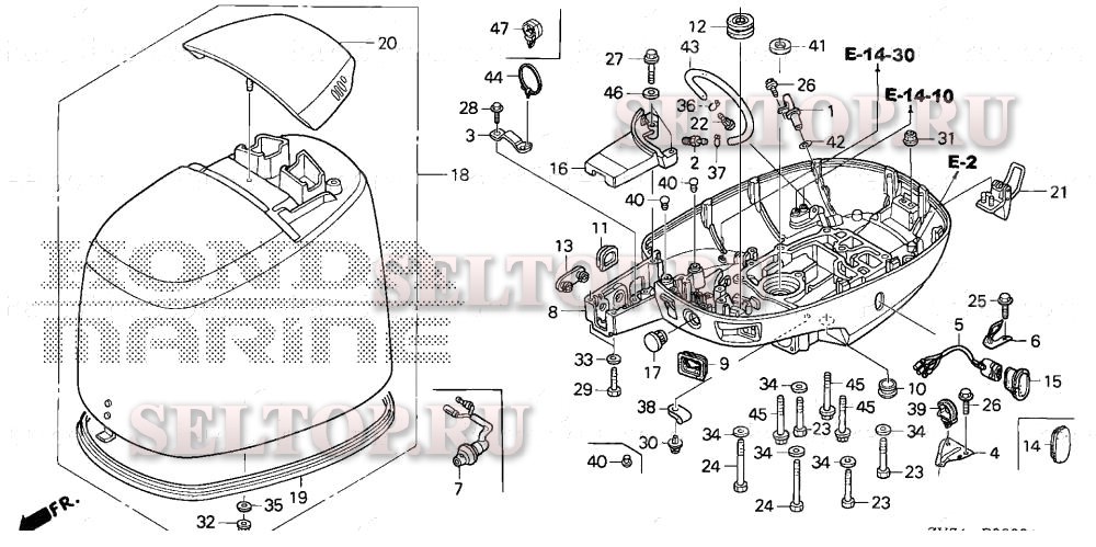 Крышка двигателя, нижняя часть корпуса для Honda BF30DK0 LRGA