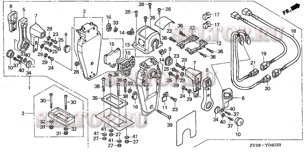 Дистанционное управление (верхняя опора двутипная) (левая) для Honda BF40A1 XRTA