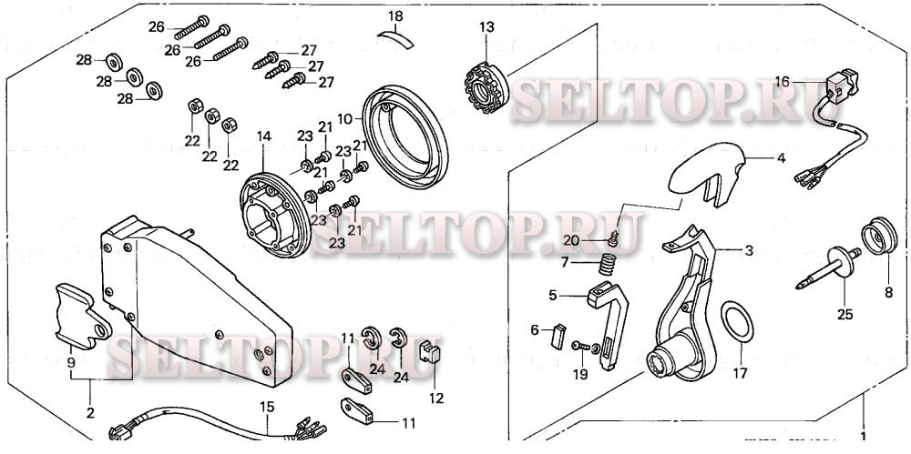 Дистанционное управление (заподлицо) (левая) для Honda BF40A3 LRA