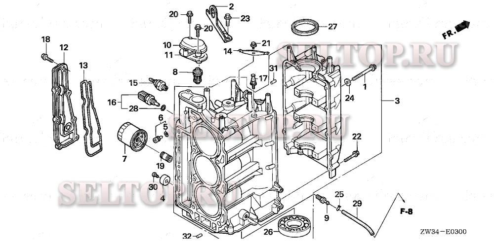 Блок цилиндров для Honda BF40A4 LRTA