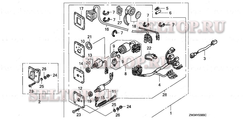 Панель управления, выключатель освещения для Honda BF40AK0 LRTA