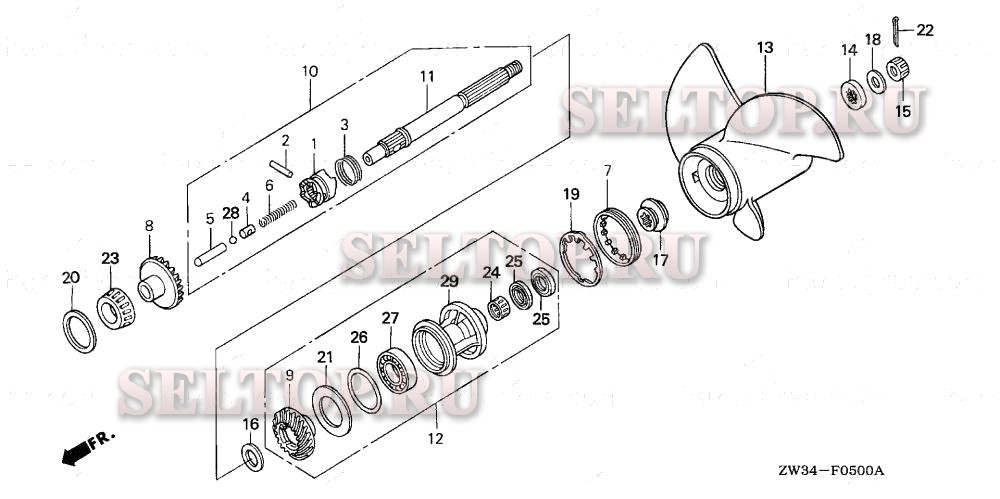 Гребной винт, карданный вал для Honda BF40AK0 LRTA