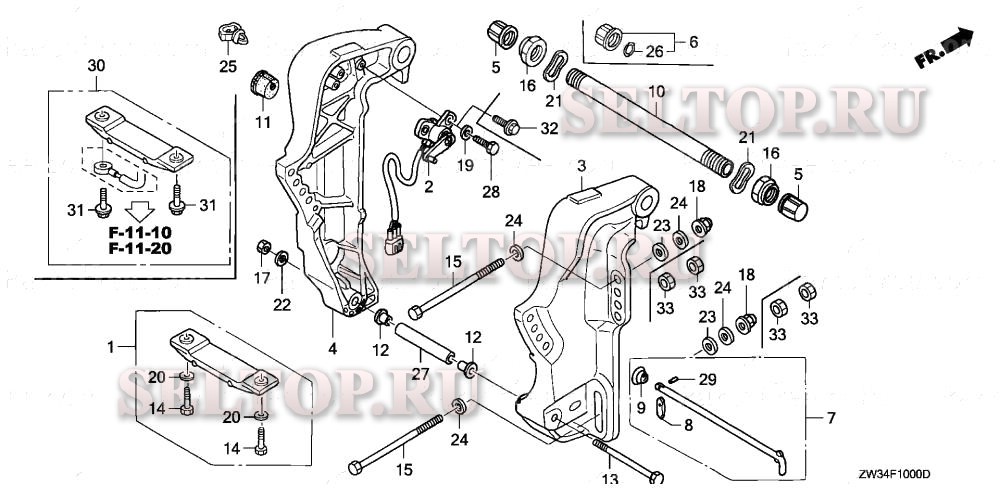 Кормовой кронштейн для Honda BF40AK0 LRTA