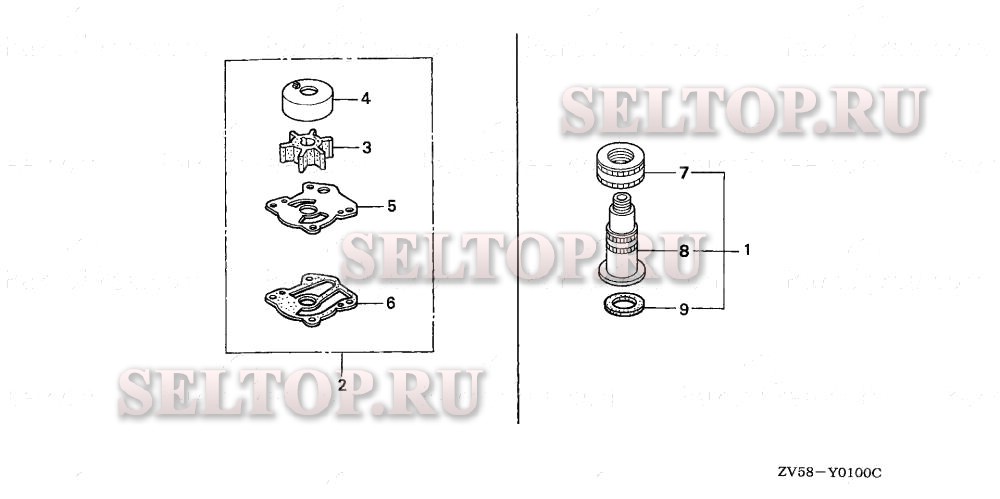Патрубок шланга, комплект крыльчатки насоса для Honda BF50A2 LRTA