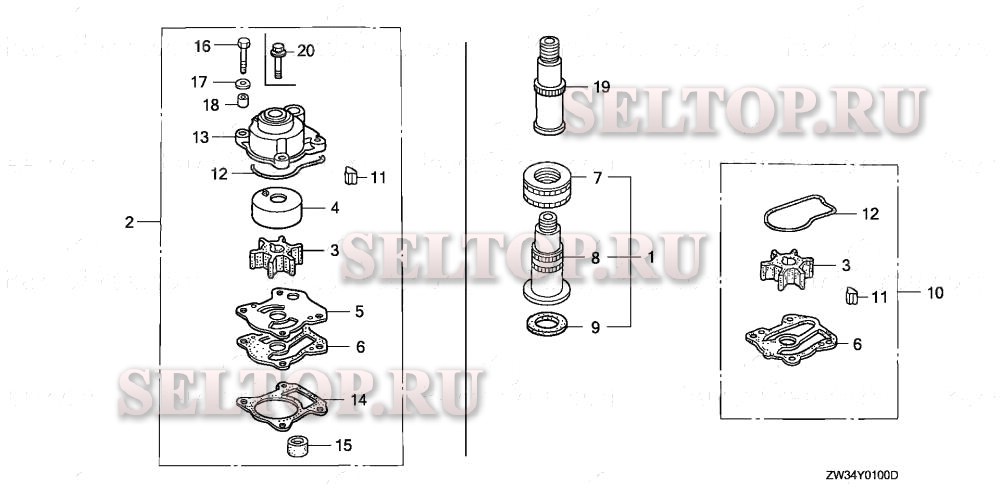 Центробежный насос, патрубок шланга для Honda BF50A5 SRJA