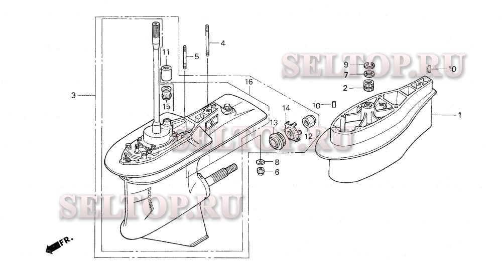 Корпус редуктора в сборе для Honda BF75AX LRTA